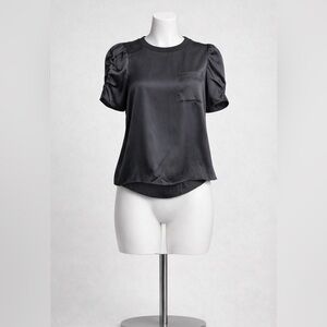 Dr2 Women's Size M Black/Gray Satin Puff Sleeve Blouse Top Office Date Night